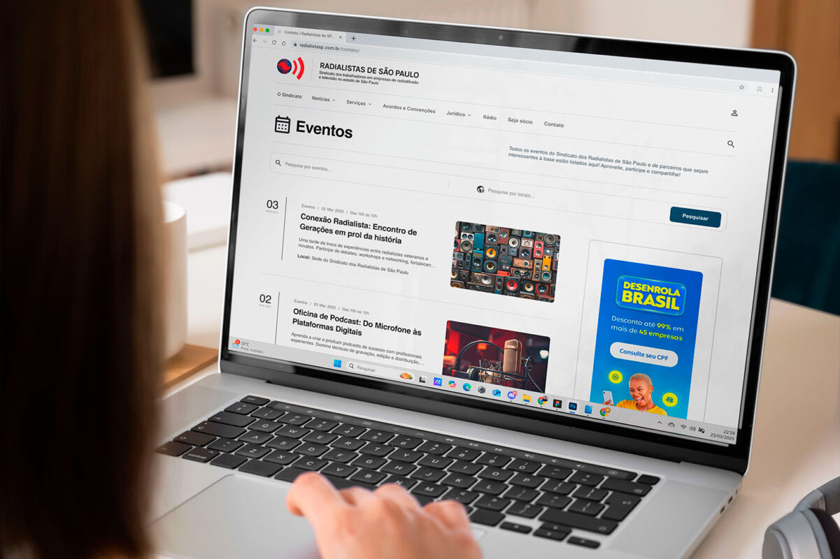 Protótipo UX/UI da página de listagem de eventos do site do Sindicato dos Radialistas de São Paulo